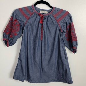 Blue Zara dress with red embroidery